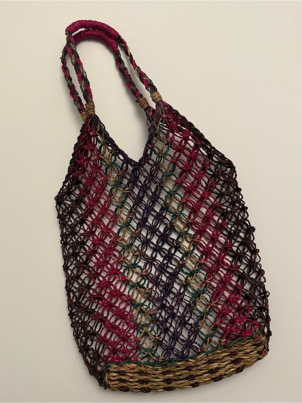 Handwoven Multicolor Net Tote Bag - Purple & Pink